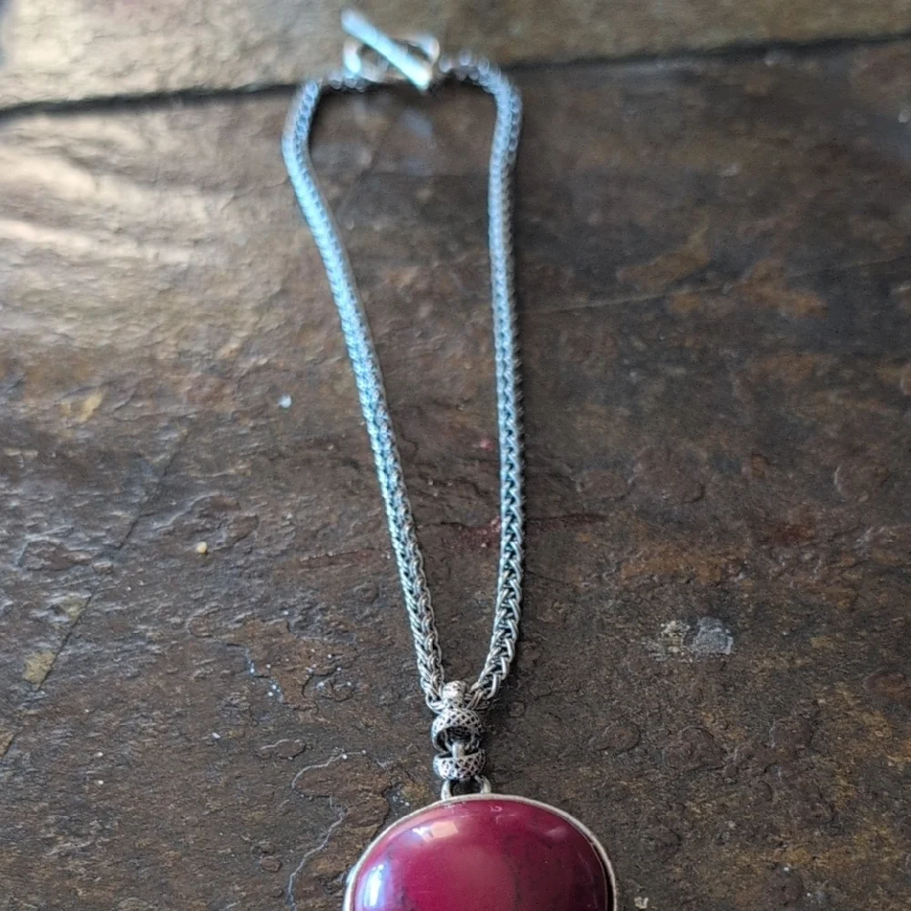 Lucky Brand Silver Necklace with Red Pendant - Picture 2 of 3